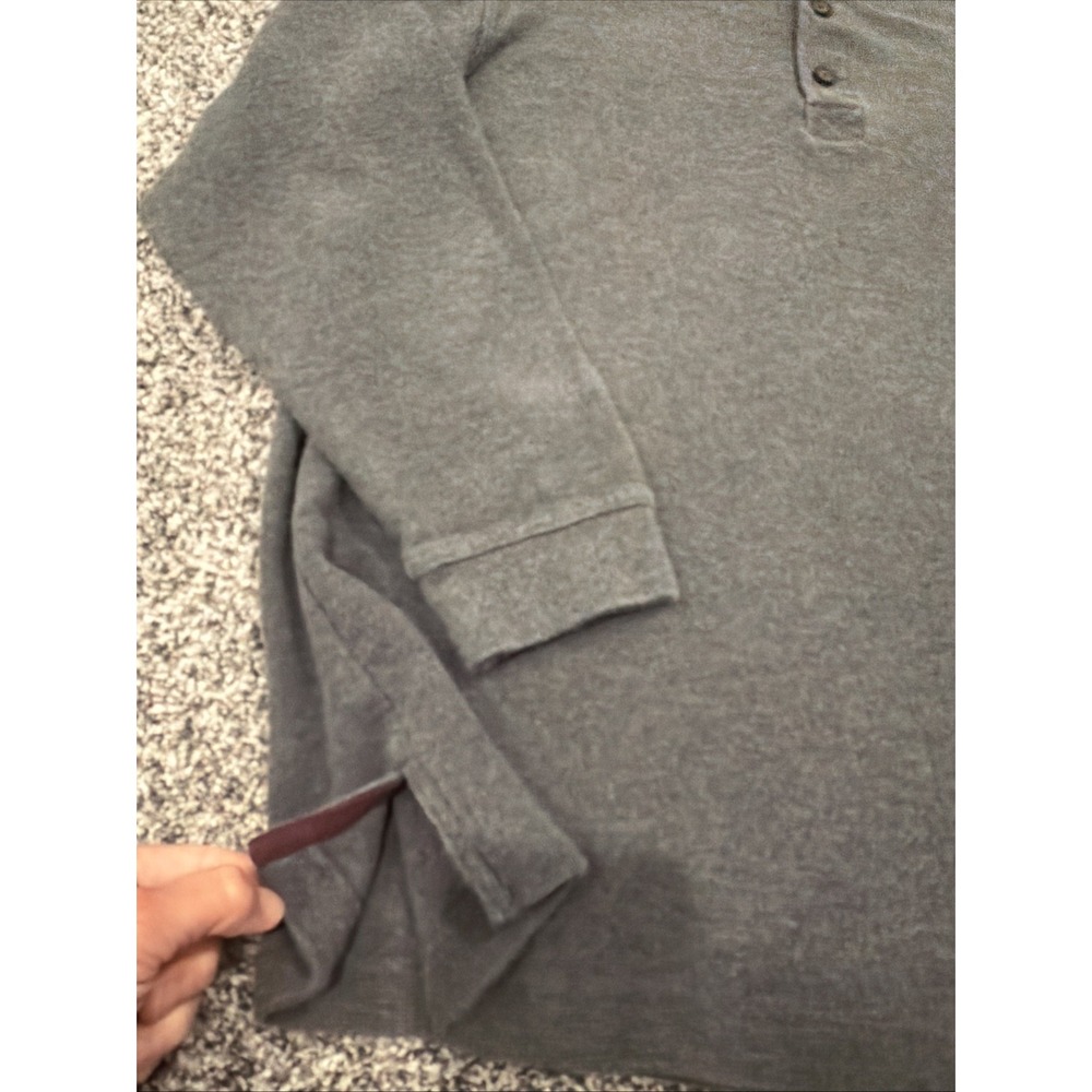 VTG LL Bean Shirt Men Med Gray Henley Thermal Long Sleeve Cotton Mini Waffle Tee - Picture 3 of 7
